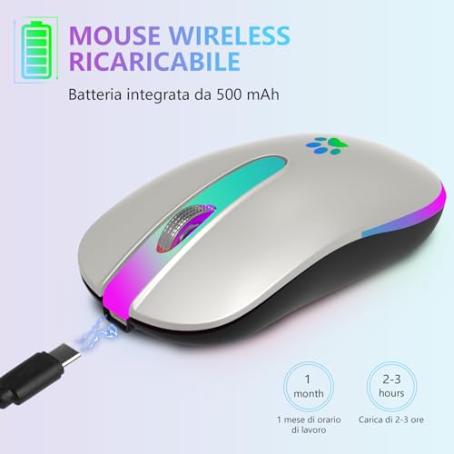 KBCASE Maus Kabellos 2,4 GHz-USB Funkmaus, Bluetooth Maus 1600 DPI Optical Tracking, Wiederaufladbare Gaming Wireless Mouse mit 7 Farben LED-Licht für PC, Laptop, Mac,iOS, Android, iPad, Windows Bild 6