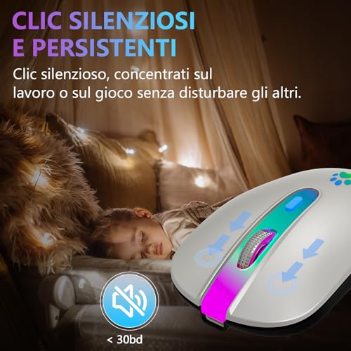 KBCASE Maus Kabellos 2,4 GHz-USB Funkmaus, Bluetooth Maus 1600 DPI Optical Tracking, Wiederaufladbare Gaming Wireless Mouse mit 7 Farben LED-Licht für PC, Laptop, Mac,iOS, Android, iPad, Windows Bild 7