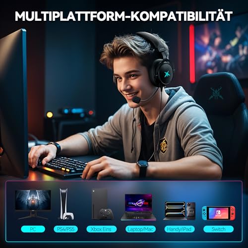 TECKNET Xbox Headset, Gaming Headset mit Mikrofon für Xbox Series X|S, Xbox One, PS5, PS4, PC, Switch, Gaming Kopfhörer mit Kabel und 3,5mm Klinke, Stereo Sound, Noise Cancelling, LED, Over-Ear Design Bild 2