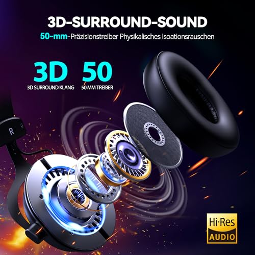 TECKNET Xbox Headset, Gaming Headset mit Mikrofon für Xbox Series X|S, Xbox One, PS5, PS4, PC, Switch, Gaming Kopfhörer mit Kabel und 3,5mm Klinke, Stereo Sound, Noise Cancelling, LED, Over-Ear Design Bild 3