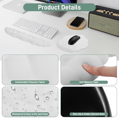 Handgelenkauflage für Tastatur & Maus, Ergonomische Memory-Schaum Handballenauflage mit Rutschfester Basis, Mousepad mit Handauflage, Atmungsaktiv Cloud Wrist Rest für Büro, Homeoffice, Gaming Bild 2