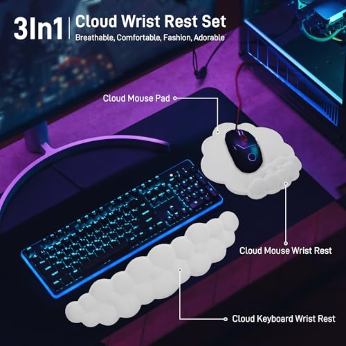 Handgelenkauflage für Tastatur & Maus, Ergonomische Memory-Schaum Handballenauflage mit Rutschfester Basis, Mousepad mit Handauflage, Atmungsaktiv Cloud Wrist Rest für Büro, Homeoffice, Gaming Bild 6