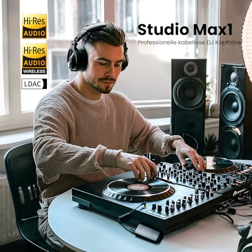 OneOdio Studio Max 1 Kabellose Over Ear DJ Kopfhörer, 120 Std. Spielzeit, 20 ms geringe Latenz, Hi-Res/LDAC-Audio, Dongle/Bluetooth 5.3/3,5 mm/6,35 mm für Musik Monitoring Recording Podcast Gitarre Bild 2