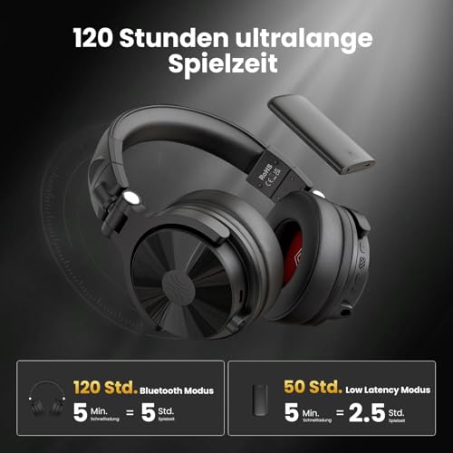 OneOdio Studio Max 1 Kabellose Over Ear DJ Kopfhörer, 120 Std. Spielzeit, 20 ms geringe Latenz, Hi-Res/LDAC-Audio, Dongle/Bluetooth 5.3/3,5 mm/6,35 mm für Musik Monitoring Recording Podcast Gitarre Bild 4