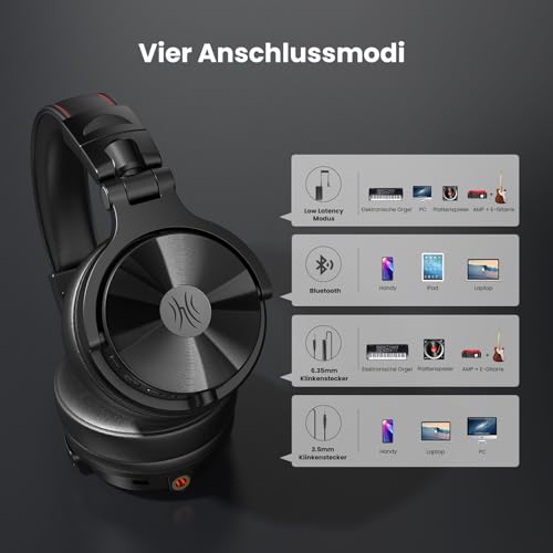 OneOdio Studio Max 1 Kabellose Over Ear DJ Kopfhörer, 120 Std. Spielzeit, 20 ms geringe Latenz, Hi-Res/LDAC-Audio, Dongle/Bluetooth 5.3/3,5 mm/6,35 mm für Musik Monitoring Recording Podcast Gitarre Bild 5