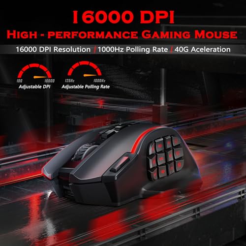 Redragon Wireless Gaming Maus RGB, 16000 DPI, Optische 2.4G/USB-C MMO Maus mit 16 Programmierbaren Tasten, 12 Seitentasten, 45 Std. Ergonomische Maus Kabellose für PC/Mac Gamer Bild 2