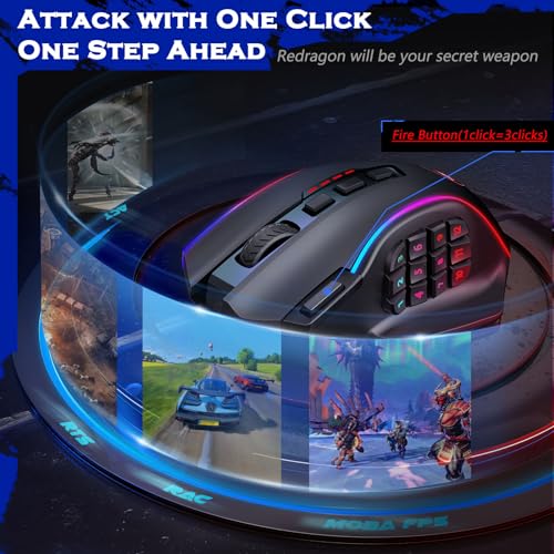 Redragon Wireless Gaming Maus RGB, 16000 DPI, Optische 2.4G/USB-C MMO Maus mit 16 Programmierbaren Tasten, 12 Seitentasten, 45 Std. Ergonomische Maus Kabellose für PC/Mac Gamer Bild 4