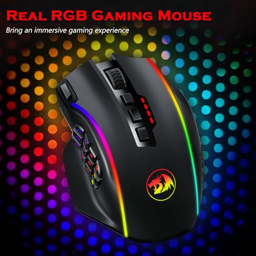 Redragon Wireless Gaming Maus RGB, 16000 DPI, Optische 2.4G/USB-C MMO Maus mit 16 Programmierbaren Tasten, 12 Seitentasten, 45 Std. Ergonomische Maus Kabellose für PC/Mac Gamer Bild 6