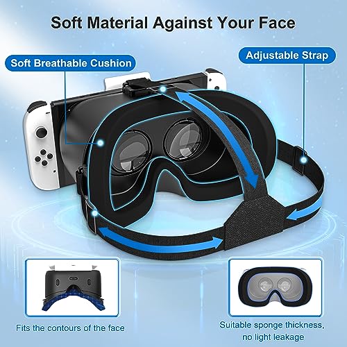 VR-Headset für Nintendo Switch OLED & Switch - Verstellbare HD-Linsen & Kopfband, Bequeme 3D-Brille für Zelda, Mario Odyssey, Smash Bros VR-Gaming (Schwarz) Bild 2