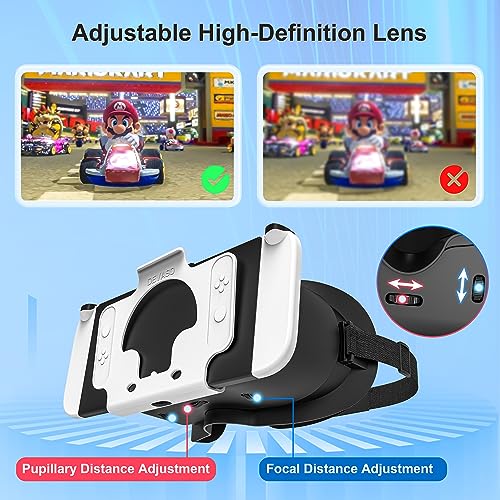 VR-Headset für Nintendo Switch OLED & Switch - Verstellbare HD-Linsen & Kopfband, Bequeme 3D-Brille für Zelda, Mario Odyssey, Smash Bros VR-Gaming (Schwarz) Bild 4