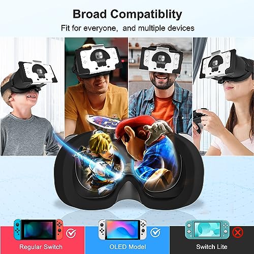 VR-Headset für Nintendo Switch OLED & Switch - Verstellbare HD-Linsen & Kopfband, Bequeme 3D-Brille für Zelda, Mario Odyssey, Smash Bros VR-Gaming (Schwarz) Bild 7