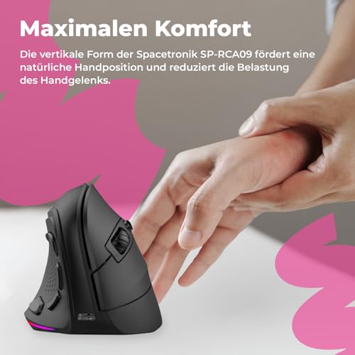 Spacetronik 2.4G Wireless Vertikale Ergonomische Maus, 4000 DPI, Bluetooth 5.0, RGB-Beleuchtung, 9 Tasten, Vertical Ergonomic Optical Mouse Kabellos für Windows, Laptop, PC Bild 2