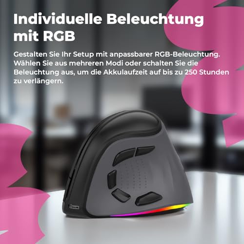 Spacetronik 2.4G Wireless Vertikale Ergonomische Maus, 4000 DPI, Bluetooth 5.0, RGB-Beleuchtung, 9 Tasten, Vertical Ergonomic Optical Mouse Kabellos für Windows, Laptop, PC Bild 4
