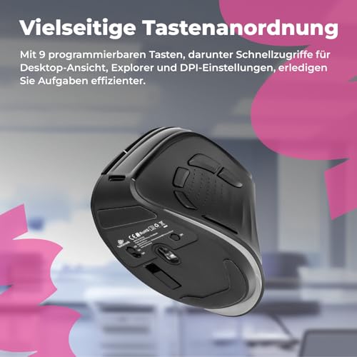 Spacetronik 2.4G Wireless Vertikale Ergonomische Maus, 4000 DPI, Bluetooth 5.0, RGB-Beleuchtung, 9 Tasten, Vertical Ergonomic Optical Mouse Kabellos für Windows, Laptop, PC Bild 5