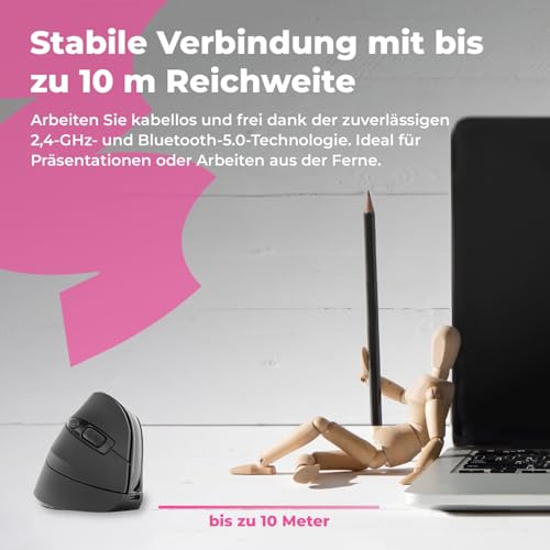 Spacetronik 2.4G Wireless Vertikale Ergonomische Maus, 4000 DPI, Bluetooth 5.0, RGB-Beleuchtung, 9 Tasten, Vertical Ergonomic Optical Mouse Kabellos für Windows, Laptop, PC Bild 6