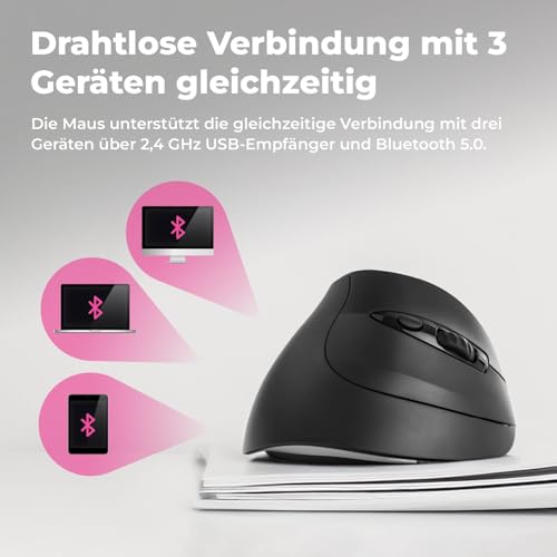 Spacetronik 2.4G Wireless Vertikale Ergonomische Maus, 4000 DPI, Bluetooth 5.0, RGB-Beleuchtung, 9 Tasten, Vertical Ergonomic Optical Mouse Kabellos für Windows, Laptop, PC Bild 7