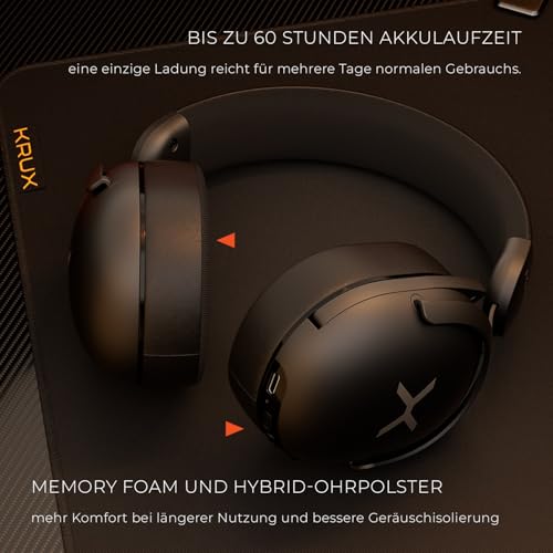 KRUX Crave Pro Wireless, Kabellose Kopfhörer für Gamer, versenkbares Mikrofon, 2,4 GHz, BT, USB Typ C, Verstellbarer Kopfbügel, Hybrid-Ohrpolster, Gewicht 299 g Bild 4