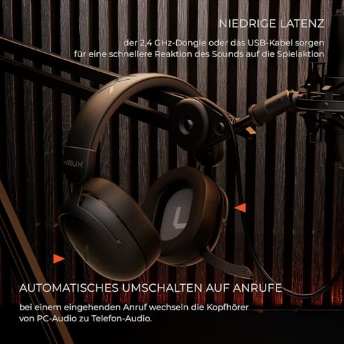 KRUX Crave Pro Wireless, Kabellose Kopfhörer für Gamer, versenkbares Mikrofon, 2,4 GHz, BT, USB Typ C, Verstellbarer Kopfbügel, Hybrid-Ohrpolster, Gewicht 299 g Bild 5