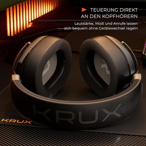 KRUX Crave Pro Wireless, Kabellose Kopfhörer für Gamer, versenkbares Mikrofon, 2,4 GHz, BT, USB Typ C, Verstellbarer Kopfbügel, Hybrid-Ohrpolster, Gewicht 299 g Bild 7