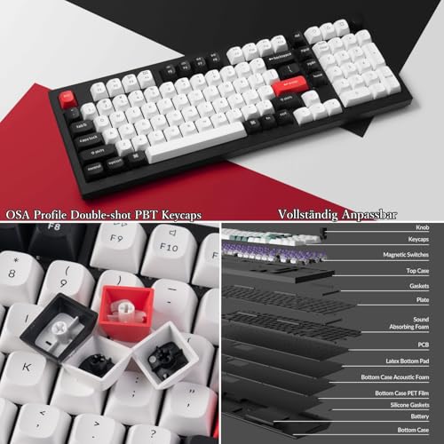 Keychron Q5 HE Wireless Custom Mechanical Tastatur, ANSI 96% Layout QMK/VIA Programmierbares Vollaluminium Bluetooth/Wired RGB Hot-Swapable Hall Effect Gateron Magn (Schwarz) Bild 7