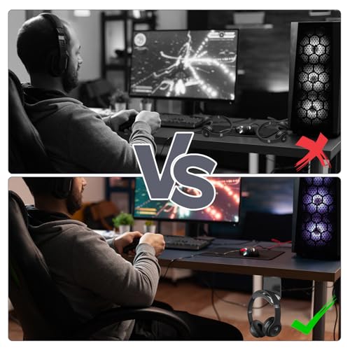 2 Stück Headset Halter Kopfhörer Halterung Headset Halterung für Mehrere Geräte Schreibtisch Tisch Wand, Tisch, Gaming Headphones Platzsparend & rutschfest Bild 5