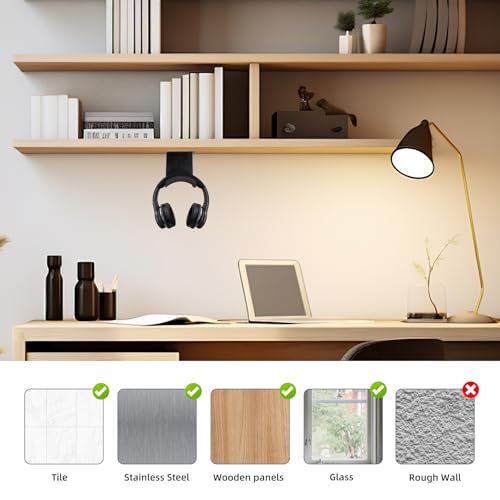 2 Stück Headset Halter Kopfhörer Halterung Headset Halterung für Mehrere Geräte Schreibtisch Tisch Wand, Tisch, Gaming Headphones Platzsparend & rutschfest Bild 6