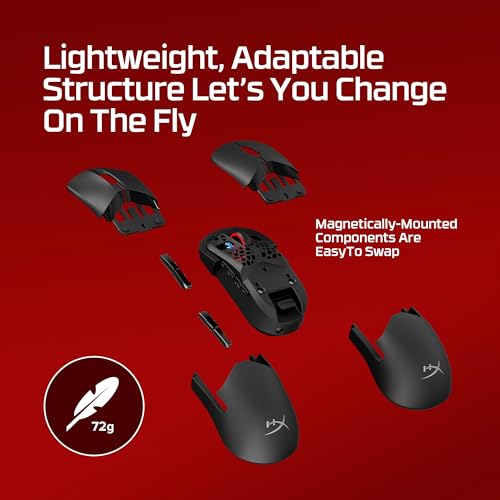 HyperX Pulsefire Saga Pro Wireless Gaming Mouse – 4K Wireless Polling, 2.4GHz und Bluetooth, Modular Design mit 16 Anpassungen, 90h Akkulaufzeit, 72g Ultraleicht, NGENUITY-Software, NVIDIA Reflex Bild 2