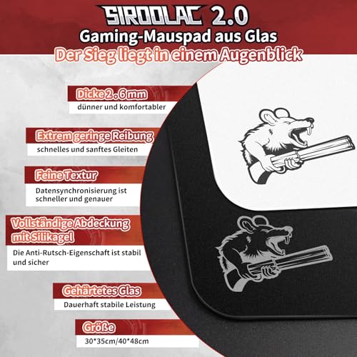 SIROOLAC 2.0 Gaming-Mauspad aus gehärtetem Glas,Für FPS-Spiele,Volldeckende Grundierung,Ätzverfahren,1,6 mm dünne Glasschicht,Neues Schießerlebnis(Weiß,300mm*350mm) Bild 2