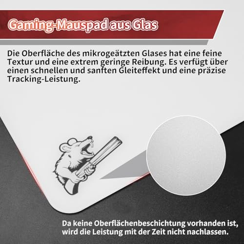 SIROOLAC 2.0 Gaming-Mauspad aus gehärtetem Glas,Für FPS-Spiele,Volldeckende Grundierung,Ätzverfahren,1,6 mm dünne Glasschicht,Neues Schießerlebnis(Weiß,300mm*350mm) Bild 3