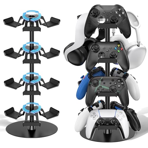 Controller Halter für Tisch, drehbarer Spiel Kopfhörer Halterung, kompatibel mit PS5/PS4/Xbox/Switch/PS Portal, universeller Spieler Zubehör Headset Stand für 12 Controller Storage (Schwarz,4 Stück) Bild 1