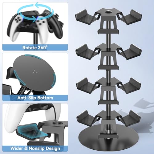 Controller Halter für Tisch, drehbarer Spiel Kopfhörer Halterung, kompatibel mit PS5/PS4/Xbox/Switch/PS Portal, universeller Spieler Zubehör Headset Stand für 12 Controller Storage (Schwarz,4 Stück) Bild 2