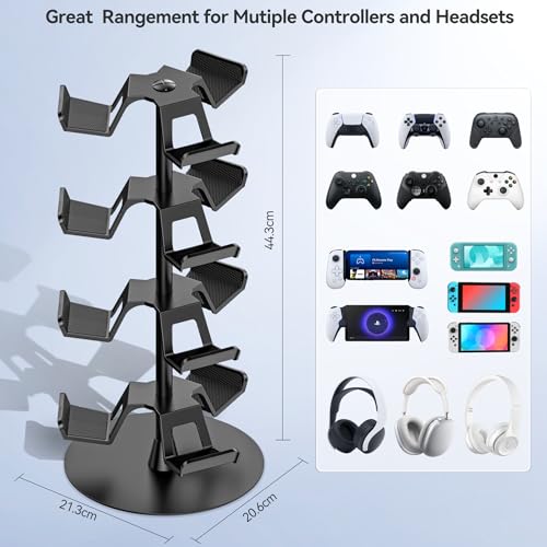Controller Halter für Tisch, drehbarer Spiel Kopfhörer Halterung, kompatibel mit PS5/PS4/Xbox/Switch/PS Portal, universeller Spieler Zubehör Headset Stand für 12 Controller Storage (Schwarz,4 Stück) Bild 3