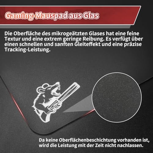 SIROOLAC 2.0 Gaming-Mauspad aus gehärtetem Glas,Für FPS-Spiele,Volldeckende Grundierung,Ätzverfahren,1,6 mm dünne Glasschicht,Neues Schießerlebnis(Schwarz,300mm*350mm) Bild 3