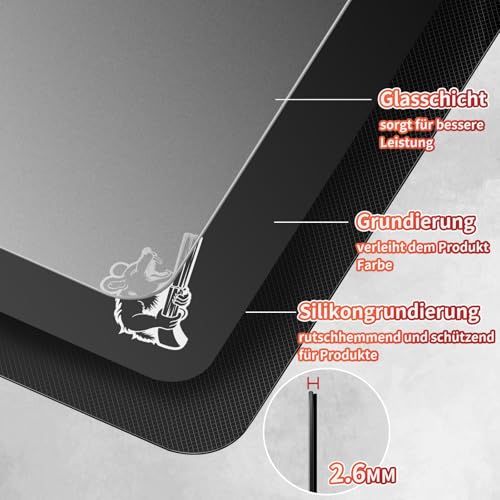 SIROOLAC 2.0 Gaming-Mauspad aus gehärtetem Glas,Für FPS-Spiele,Volldeckende Grundierung,Ätzverfahren,1,6 mm dünne Glasschicht,Neues Schießerlebnis(Schwarz,300mm*350mm) Bild 5