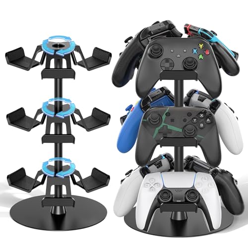 Controller Halter für Tisch, drehbarer Spiel Kopfhörer Halterung, kompatibel mit PS5/PS4/Xbox/Switch/PS Portal, universeller Spieler Zubehör Headset Stand für 9 Controller Storage (Schwarz,3 Stück) Bild 1