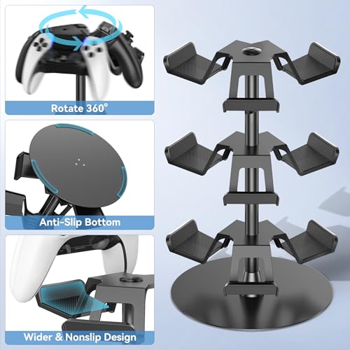 Controller Halter für Tisch, drehbarer Spiel Kopfhörer Halterung, kompatibel mit PS5/PS4/Xbox/Switch/PS Portal, universeller Spieler Zubehör Headset Stand für 9 Controller Storage (Schwarz,3 Stück) Bild 3