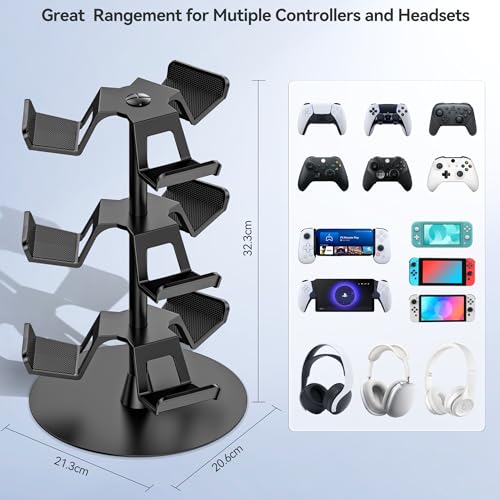 Controller Halter für Tisch, drehbarer Spiel Kopfhörer Halterung, kompatibel mit PS5/PS4/Xbox/Switch/PS Portal, universeller Spieler Zubehör Headset Stand für 9 Controller Storage (Schwarz,3 Stück) Bild 4