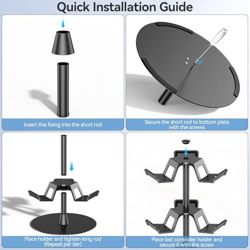 Controller Halter für Tisch, drehbarer Spiel Kopfhörer Halterung, kompatibel mit PS5/PS4/Xbox/Switch/PS Portal, universeller Spieler Zubehör Headset Stand für 9 Controller Storage (Schwarz,3 Stück) Bild 5