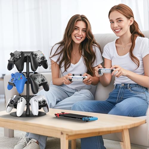 Controller Halter für Tisch, drehbarer Spiel Kopfhörer Halterung, kompatibel mit PS5/PS4/Xbox/Switch/PS Portal, universeller Spieler Zubehör Headset Stand für 9 Controller Storage (Schwarz,3 Stück) Bild 6
