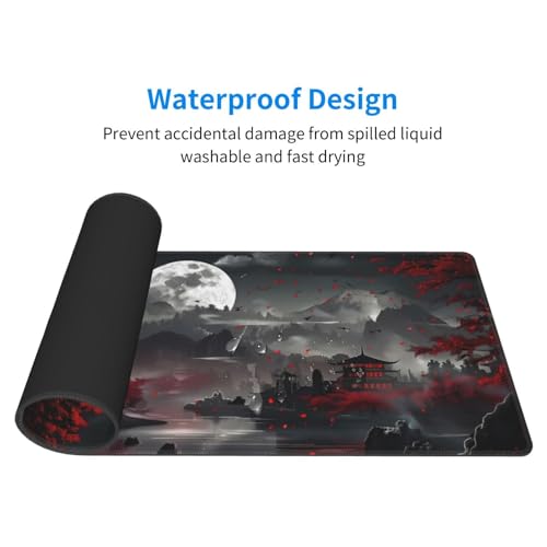 Großes Gaming-Mauspad XXL – 900 x 400 mm – Gamer Mouse Pad mit Nähten an den Kanten – unter Hand für Büro – Zubehör für Büro, rutschfeste Gummiunterseite, Oberfläche (Nacht-See) Bild 3