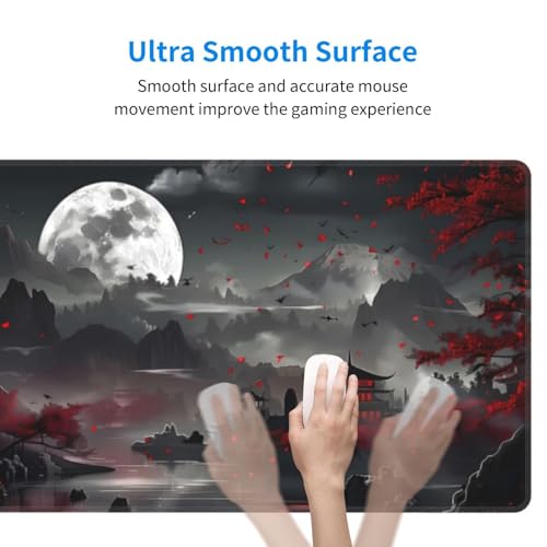 Großes Gaming-Mauspad XXL – 900 x 400 mm – Gamer Mouse Pad mit Nähten an den Kanten – unter Hand für Büro – Zubehör für Büro, rutschfeste Gummiunterseite, Oberfläche (Nacht-See) Bild 4