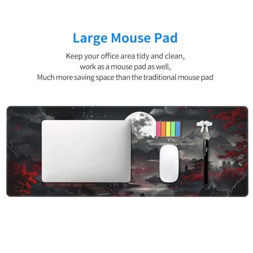 Großes Gaming-Mauspad XXL – 900 x 400 mm – Gamer Mouse Pad mit Nähten an den Kanten – unter Hand für Büro – Zubehör für Büro, rutschfeste Gummiunterseite, Oberfläche (Nacht-See) Bild 6