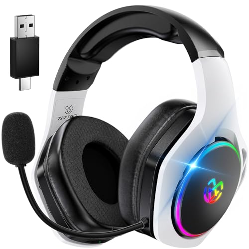 Tatybo Wireless Gaming Headset für Ps5/Ps4/PC/Switch, 2.4GHz & Bluetooth, unter 25 ms Latenz, 35 Std Laufzeit, atmungsaktive Ohrpolster, RGB, Kabelloses Gaming Headset, Schwarz-Weiß Bild 1