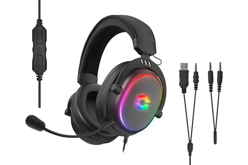 Speedlink CONUX - RGB Gaming Headset mit Mikrofon für PC PS5/PS4/ Xbox Series X/S/Switch, RGB Beleuchtung, kabelgebunden mit Kabel 3,5mm Klinke, Y-Adapter, schwarz Bild 1