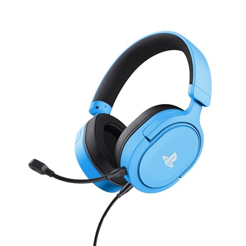 Trust Gaming Headset GXT 498B Forta Offiziell Lizenziert für PlayStation 5, PS4 / PS5 Headset, 1,2 m Kabel, 50mm-Treiber, 3D Audio, Abnehmbares Mikrofon, Verstellbare Over-Ear Kopfhörer, Blau Bild 1