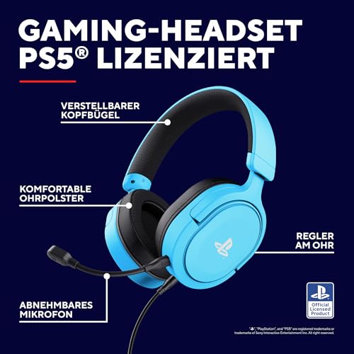 Trust Gaming Headset GXT 498B Forta Offiziell Lizenziert für PlayStation 5, PS4 / PS5 Headset, 1,2 m Kabel, 50mm-Treiber, 3D Audio, Abnehmbares Mikrofon, Verstellbare Over-Ear Kopfhörer, Blau Bild 2