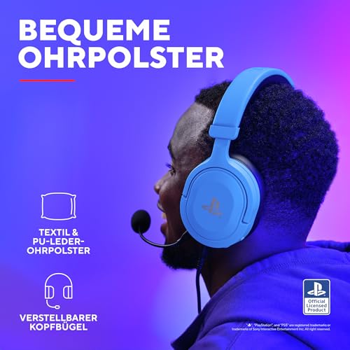Trust Gaming Headset GXT 498B Forta Offiziell Lizenziert für PlayStation 5, PS4 / PS5 Headset, 1,2 m Kabel, 50mm-Treiber, 3D Audio, Abnehmbares Mikrofon, Verstellbare Over-Ear Kopfhörer, Blau Bild 4