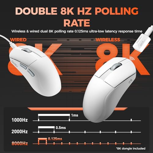 DAREU A950 Wing Wireless Gaming Mouse, Ultraleicht 35 g, Dual Polling Rate 8000 Hz, 30 000 DPI Optischer Sensor, Ergonomisch Symmetrisch, 5 Programmable Buttons，70 Stunden Batterie (Weiß) Bild 3