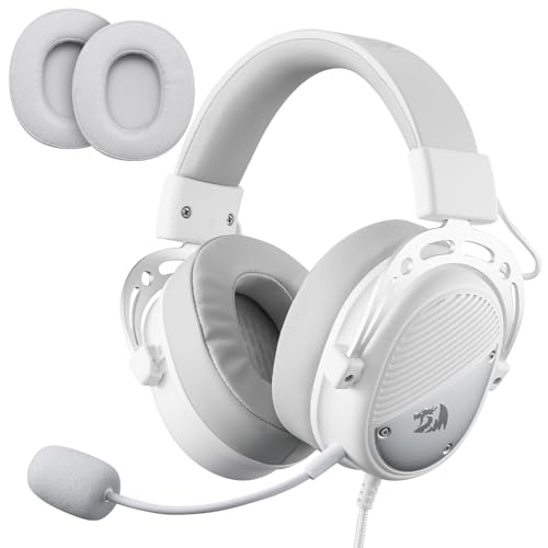 Redragon H730 USB Gaming-Headset – 53mm Treiber, 360° Surround Sound, Abnehmbares Geräuschunterdrückungsmikrofon, Magnetisch Austauschbare Ohrpolster, Over-Ear Kopfhörer für PC/PS4/PS5, Weiß Bild 1