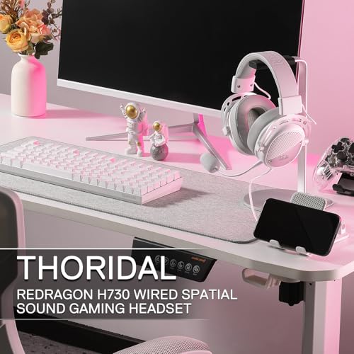 Redragon H730 USB Gaming-Headset – 53mm Treiber, 360° Surround Sound, Abnehmbares Geräuschunterdrückungsmikrofon, Magnetisch Austauschbare Ohrpolster, Over-Ear Kopfhörer für PC/PS4/PS5, Weiß Bild 7